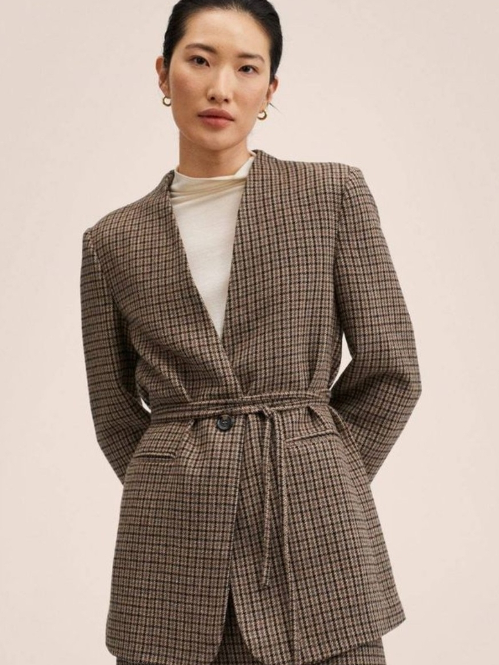 Mango Check Blazer With Belt.